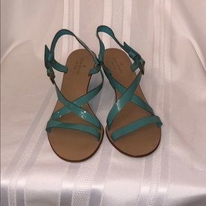 Green Cris cross strap wedge sandals